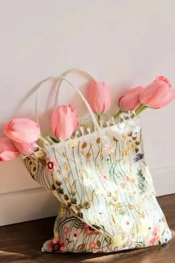 Amelia Tote Bag - Canvas Embroidered Floral Design - Image 2