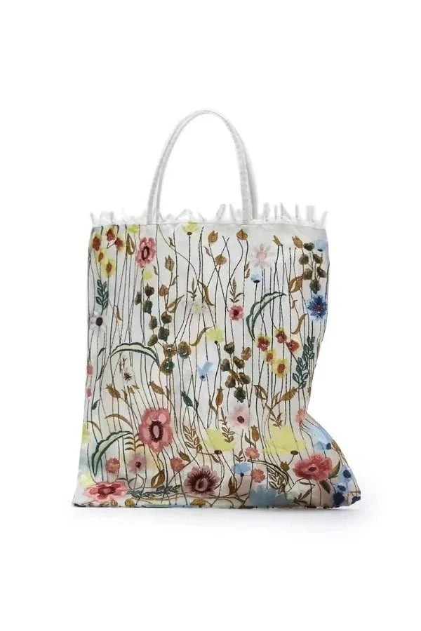 Amelia Tote Bag - Canvas Embroidered Floral Design - Image 5