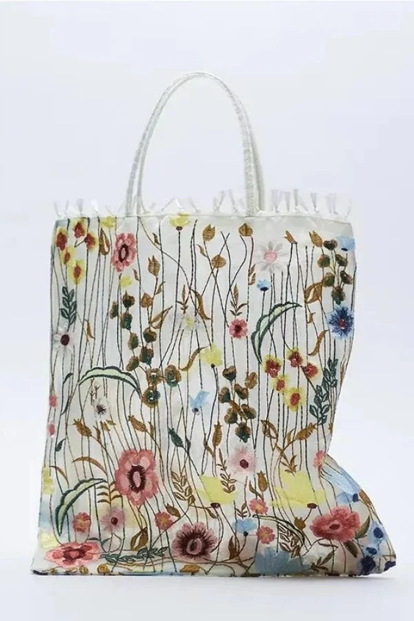 Amelia Tote Bag - Canvas Embroidered Floral Design - Image 12