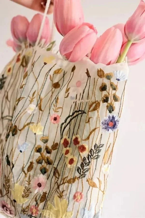 Amelia Tote Bag - Canvas Embroidered Floral Design - Image 3