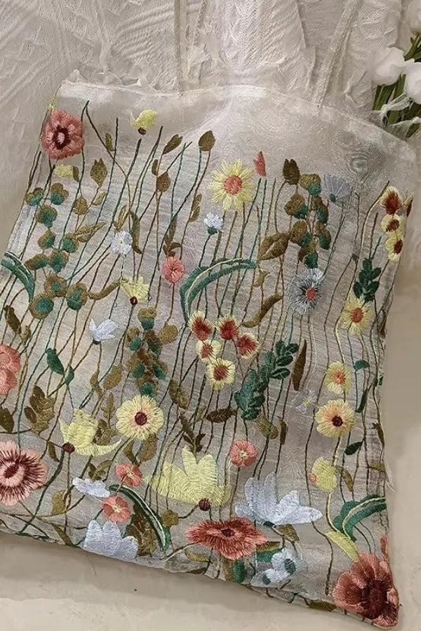 Amelia Tote Bag - Canvas Embroidered Floral Design - Image 7