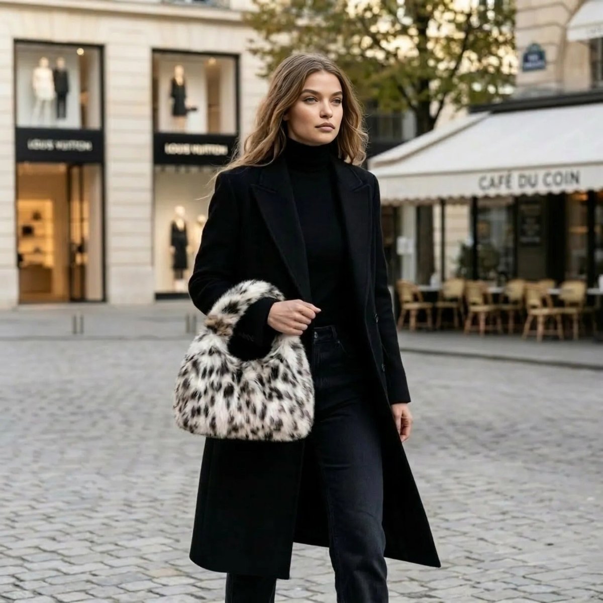 Selma Hobo Bag - Faux Fur Leopard Print Shoulder Carry - Image 3